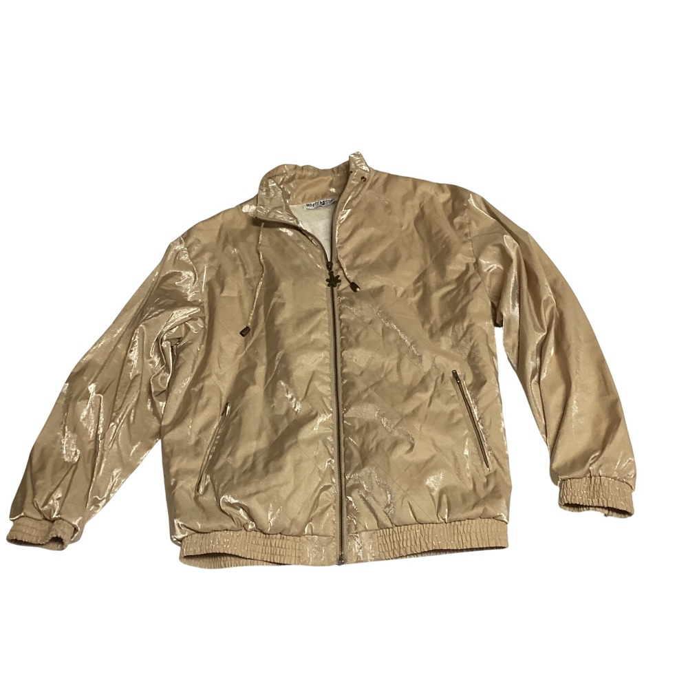 White Stag Vintage Metallic Gold Quilted‎ Bomber Jacket Snowflake Zip Womens M